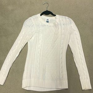 White cable knit sweater